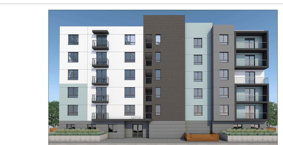 91-Unit Senior Affordable Housing rendering at 14715 Burbank Blvd, Van Nuys